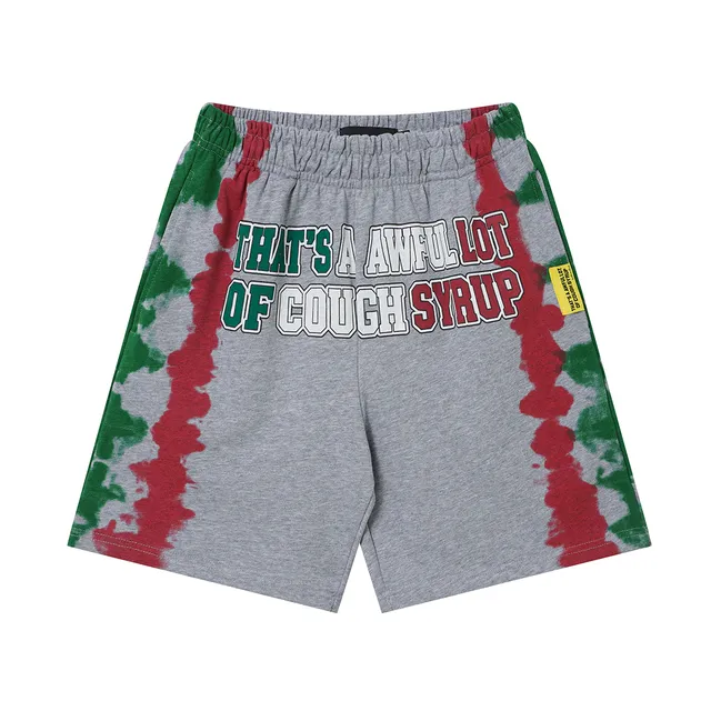 Multicolor Tie-Dye Side Panels Bold Vertical And Horizontal Text Graphics Shorts
