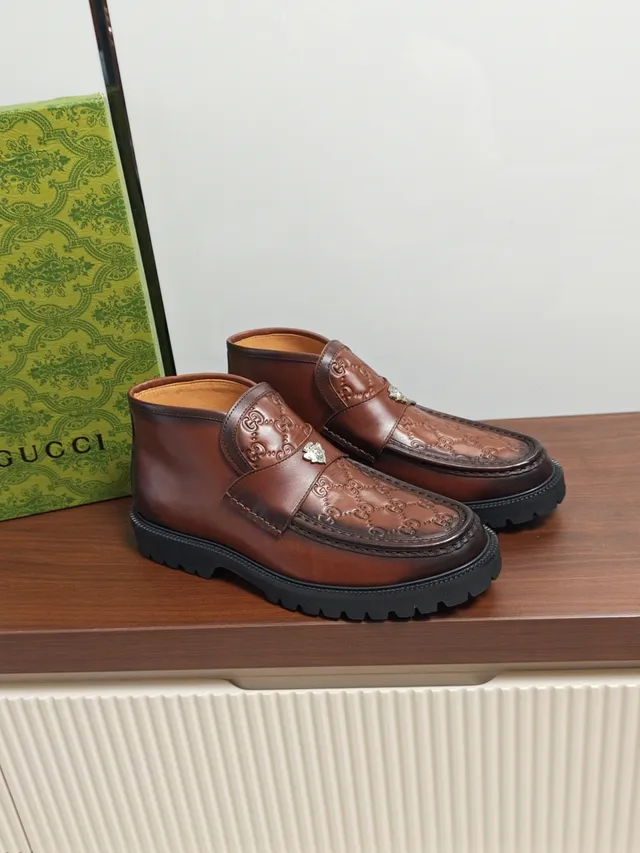 Gucci Horsebit 1955 Brown GG-Embossed Leather Ankle Boot