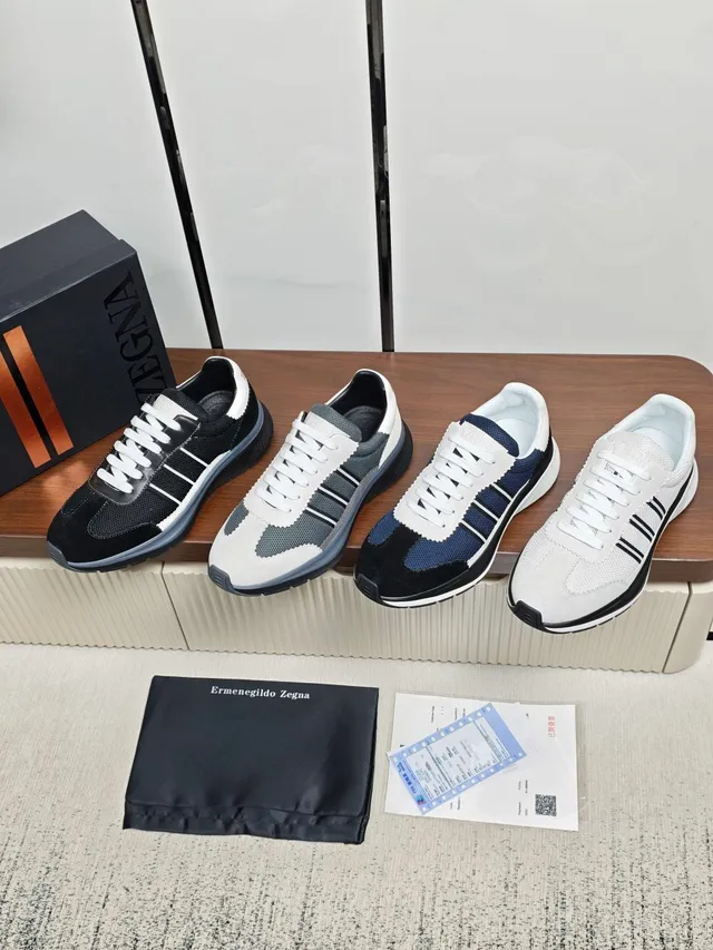 Zegna Black and White Mixed-Material Lifestyle Sneaker
