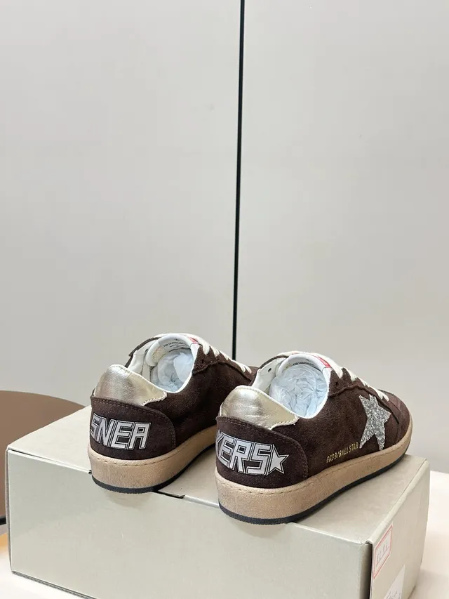 Golden Goose Ball Star Brown Suede Glitter Star Lifestyle Sneakers