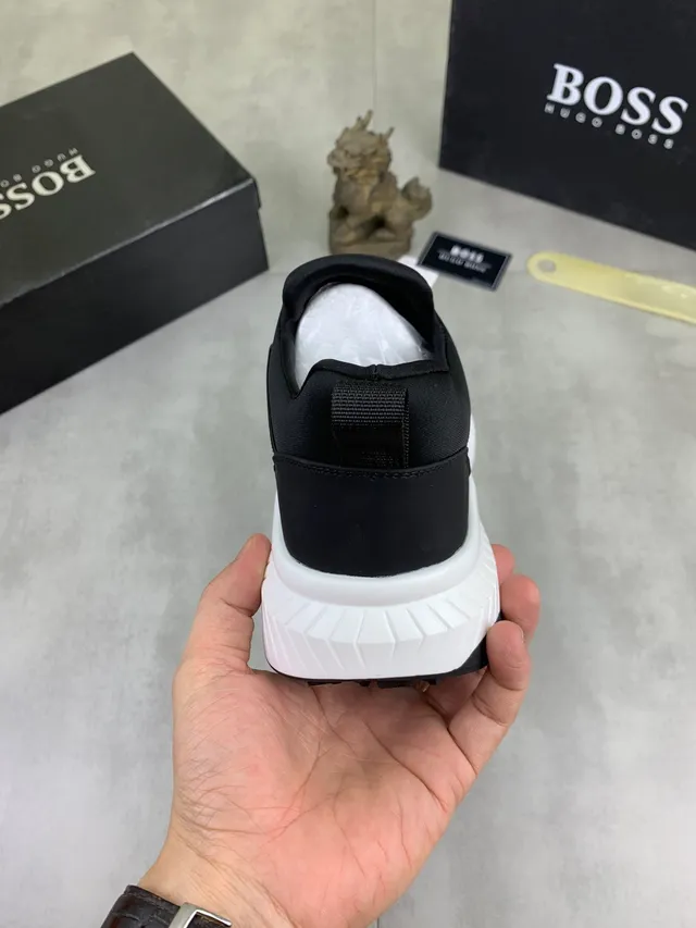Hugo Boss Black White Slip-On Glossy Stripe Detail Lifestyle Sneakers