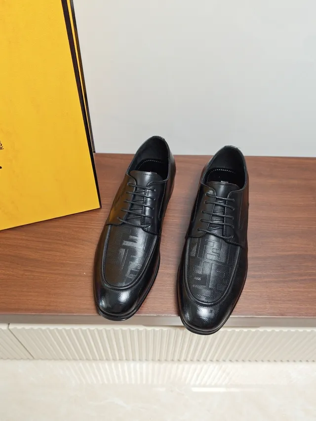 Fendi FF Monogram Embossed Oxford Black Leather Oxford Shoes
