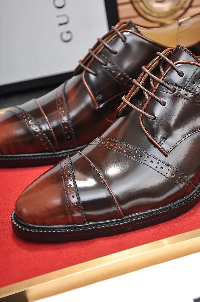 Gucci Brown Black Cap-Toe Brogue Oxford Shoes