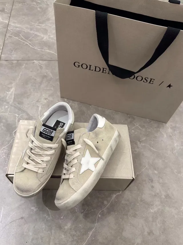Golden Goose Superstar Beige Suede Distressed Star Lifestyle Sneakers