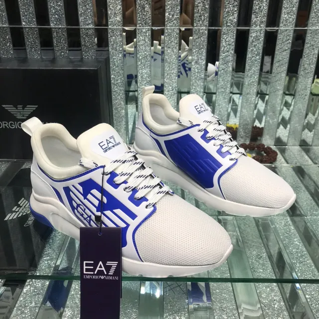 Giorgio Armani EA7 White and Blue Logo Panel Lifestyle Sneaker