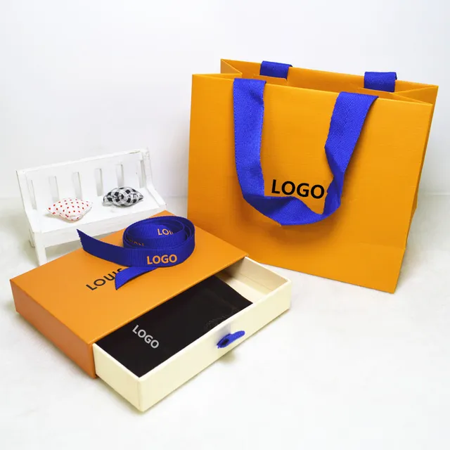 Louis Vuitton Orange Beige Structured Paper Satin Ribbon Handles Tote Bag