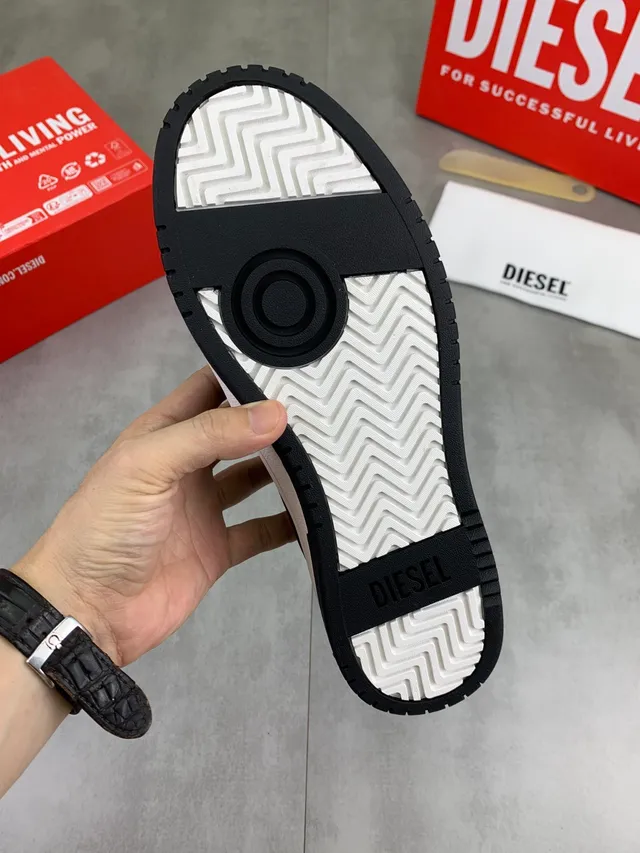 Diesel Brown White Suede Upper Low-Top Sneakers