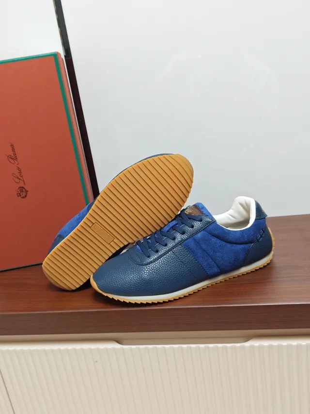 Loro Piana Two-Tone Blue Leather and Suede Lifestyle Sneaker