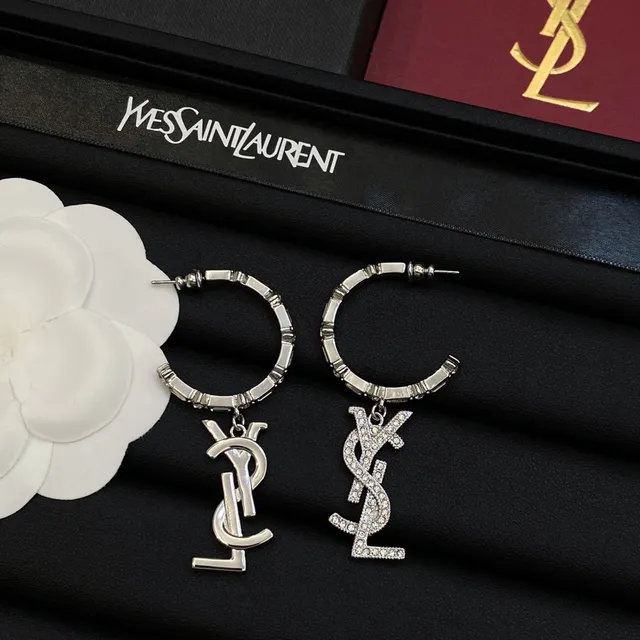 Saint Laurent YSL Monogram Crystal Pavé Dangling Earrings