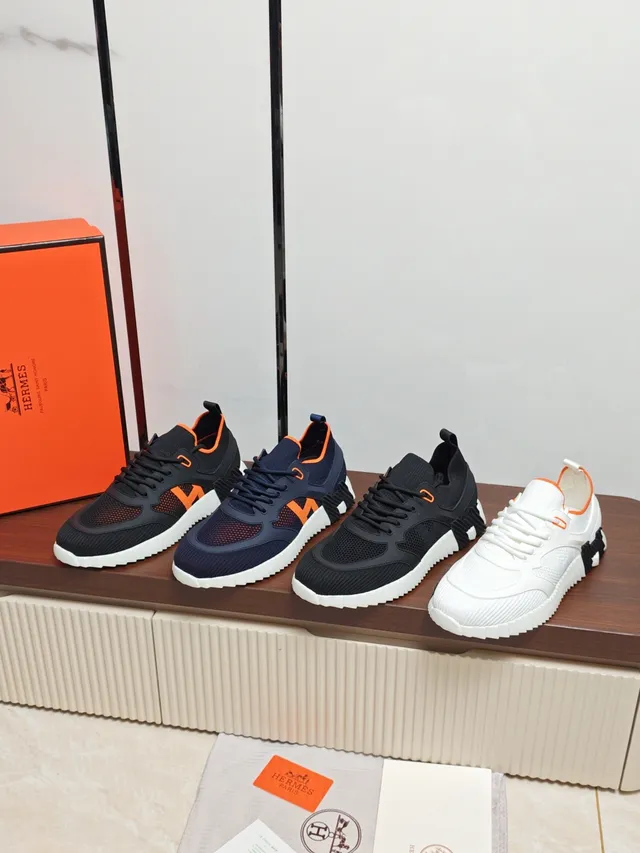 Hermès Black White Knit Upper Sculpted Midsole Sneakers