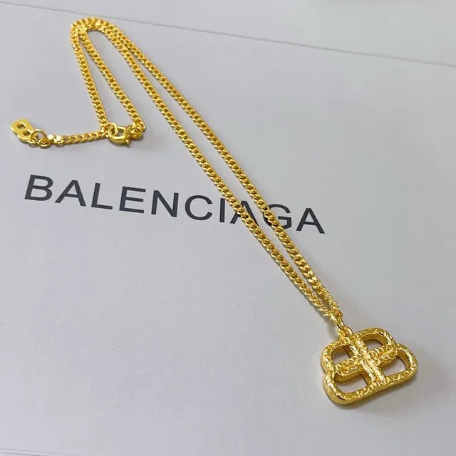 Balenciaga BB Interlocking Pendant Gold Chain Necklace