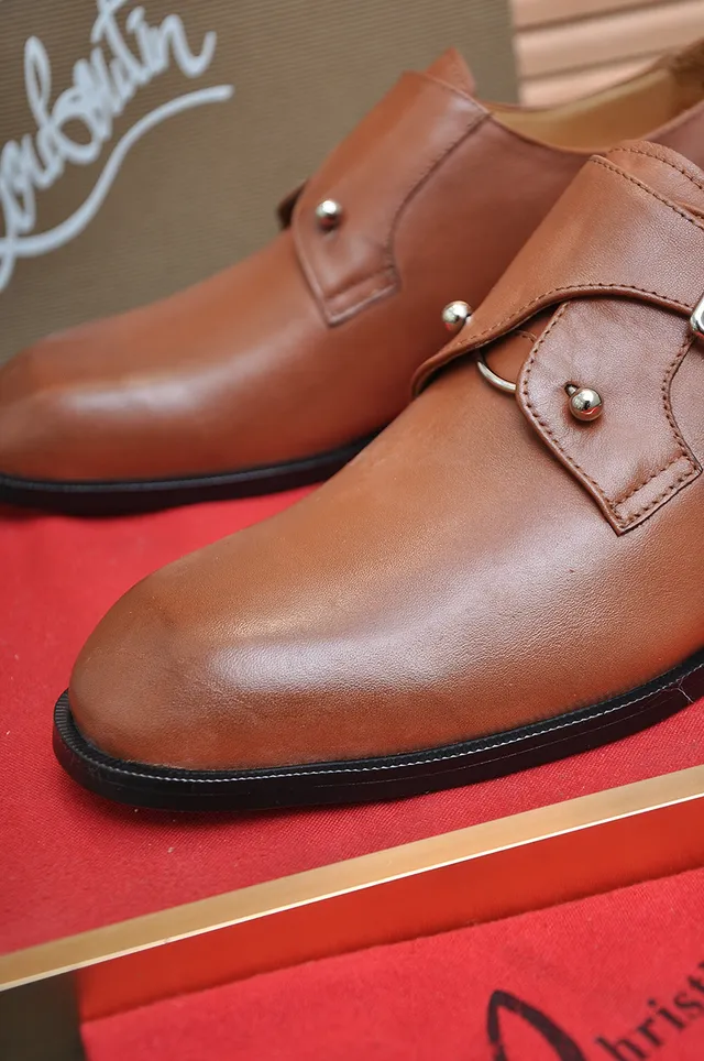 Brown Red Single Strap Buckle Closure Monk Shoes