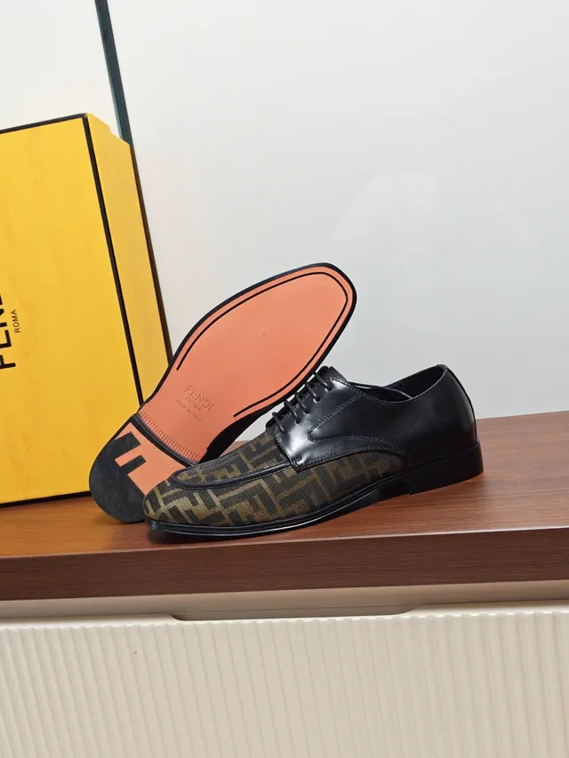 Fendi FF Monogram Black and Brown Cap-Toe Oxford Shoes