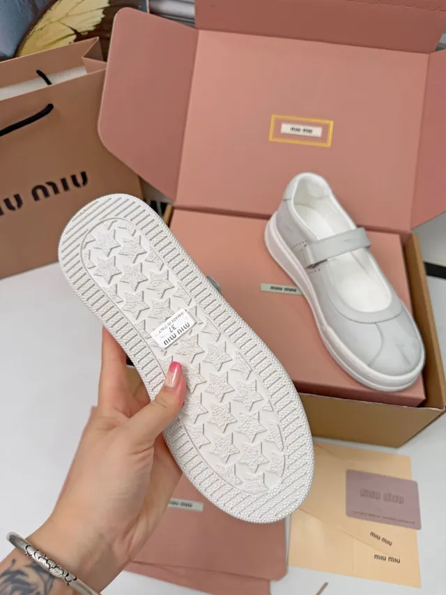 Miu Miu White Branded Strap Mary Jane Shoes