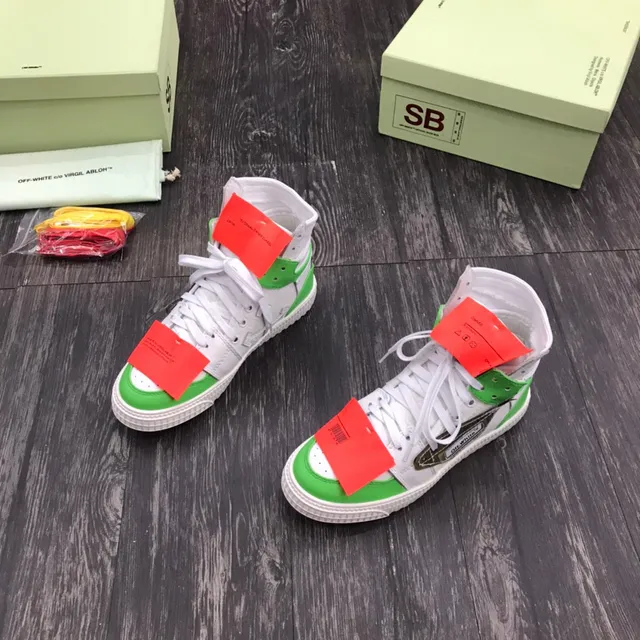 Off-White Green High-Top Layered Construction Lifestyle Sneakers