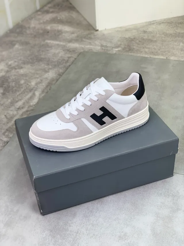 Hogan White Gray Low-Top Suede-Leather Panelled Lifestyle Sneakers