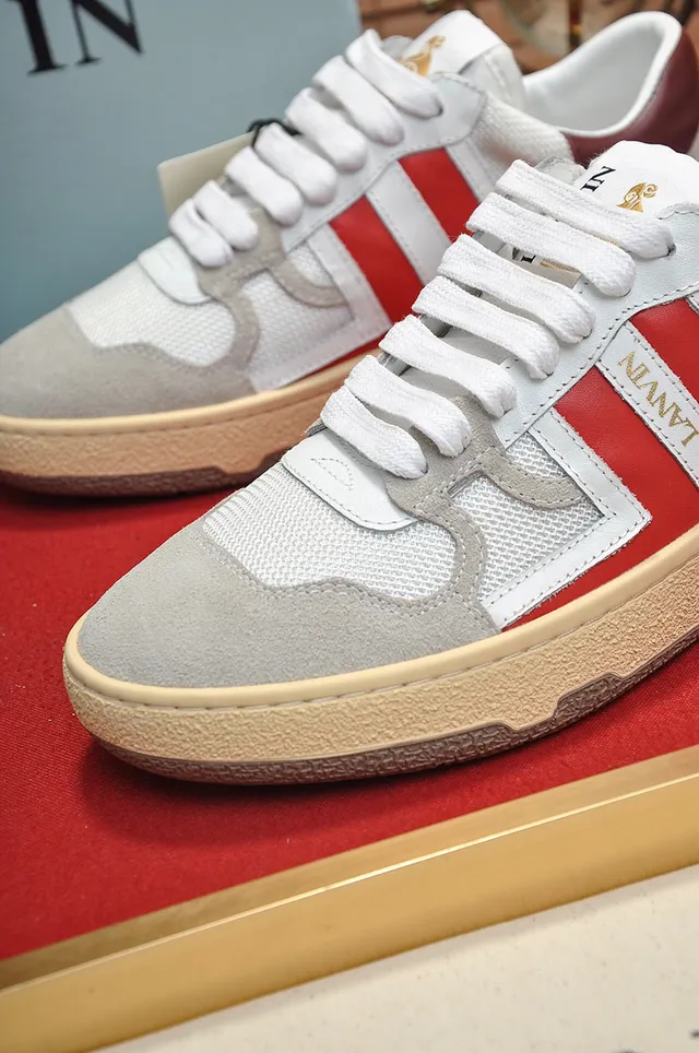 Lanvin White Red Low-Top Mesh And Suede Upper Lifestyle Sneakers