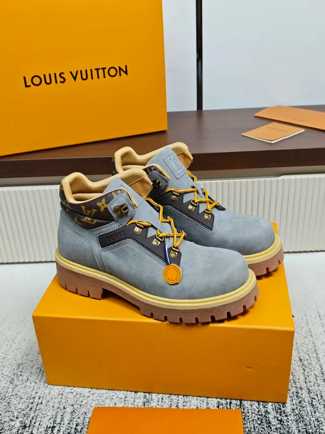 Louis Vuitton Gray Gold Suede Upper Laces And Hardware Work Boots