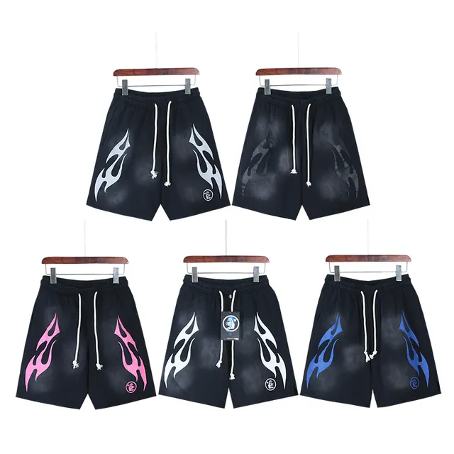 Black Gradient Flame Graphic Drawstring Waist Shorts