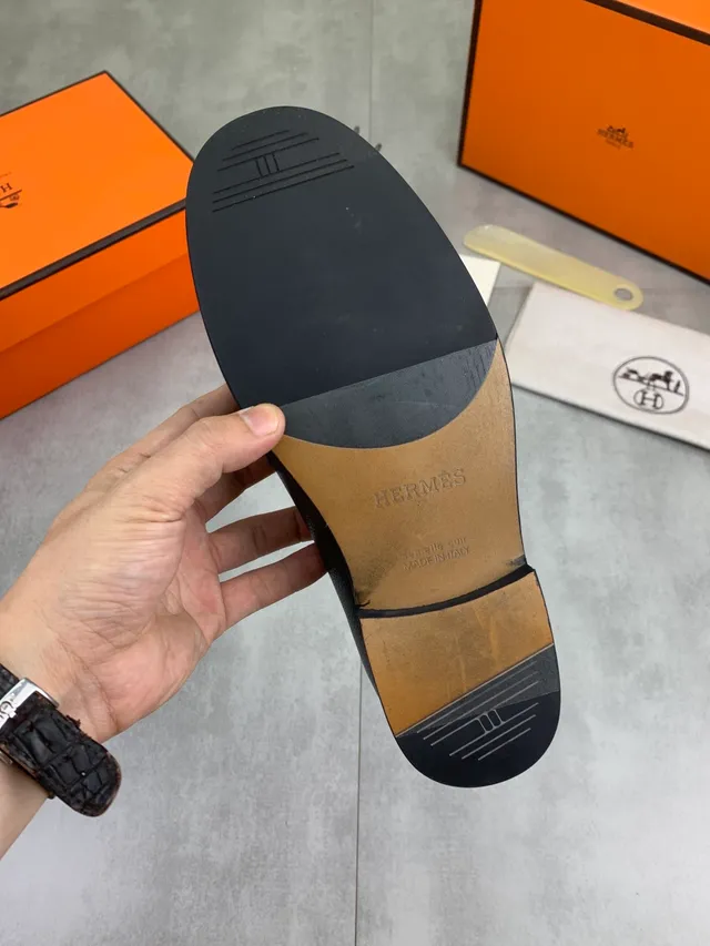 Hermès Oran Loafer Black Pebbled Leather H-Buckle Loafers