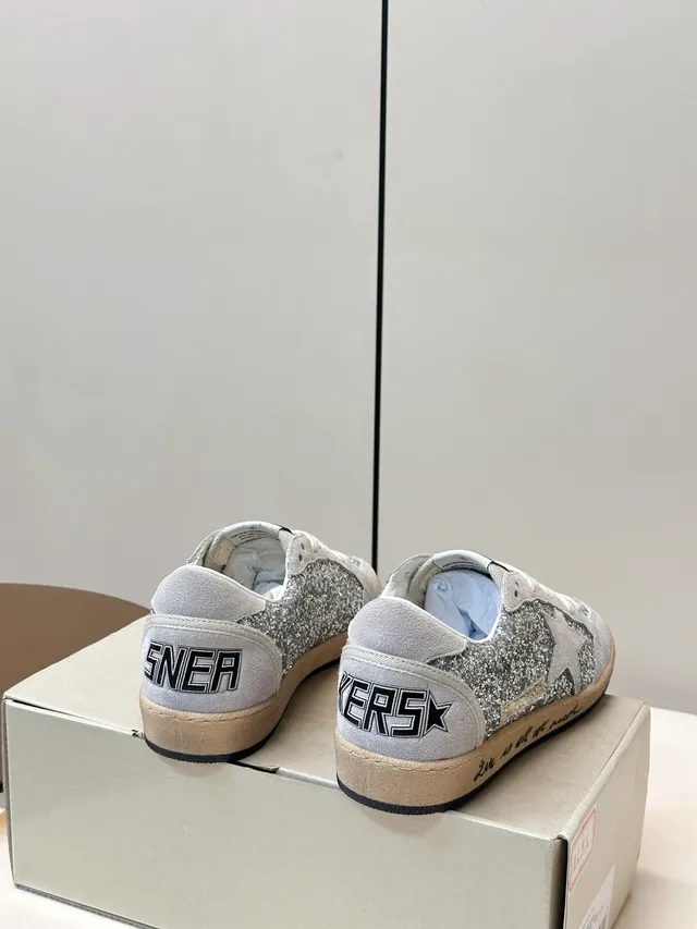 Golden Goose Ball Star Silver Glitter Star-Embellished Lifestyle Sneakers