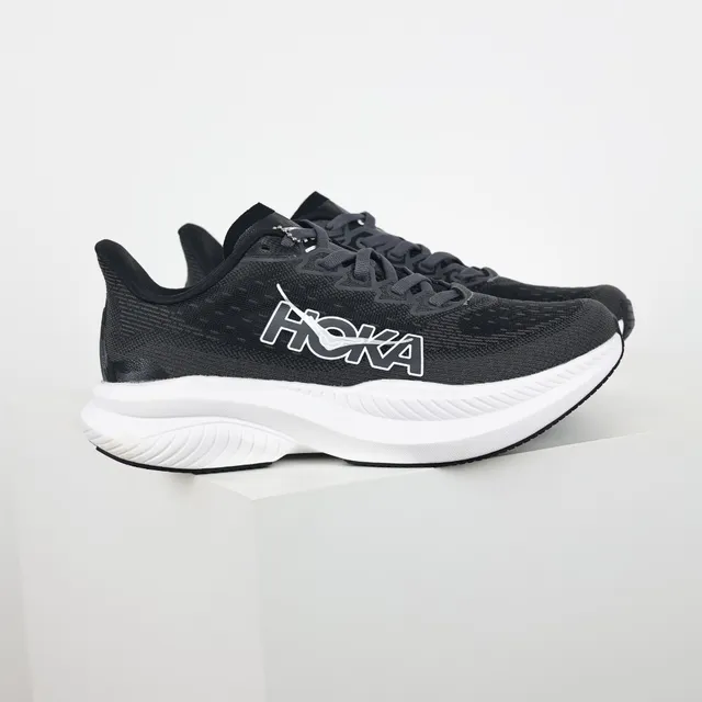 Hoka Black White Engineered Knit Upper Thick Midsole Running Shoes