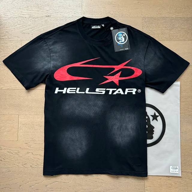 Hellstar Graphic-Print Black Red White Crewneck T-Shirt and Shorts Casual Set