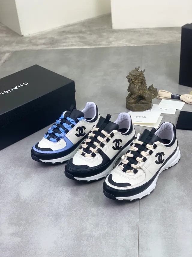 Chanel Runner-Style Dual-Tone Leather and Mesh Chunky Sneaker