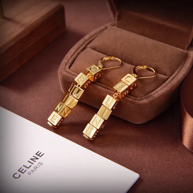 Celine Alphabet Cube Bead Gold Multicolor Lettering Lever-Back Hook Earrings