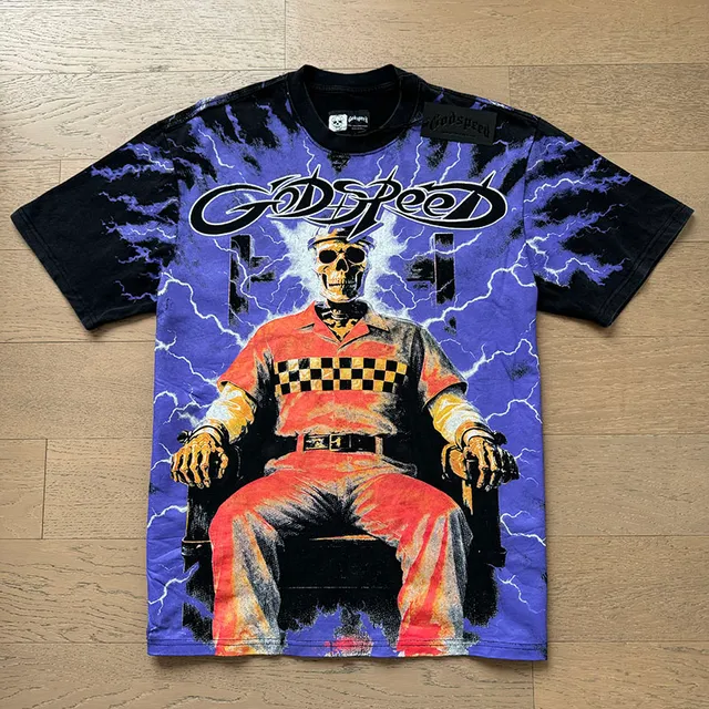 Godspeed Graphic Print Tie-Dye Skull Lightning T-Shirt