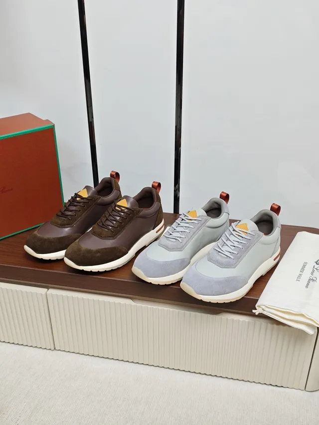 Loro Piana Brown Suede and Leather Panel Sneaker