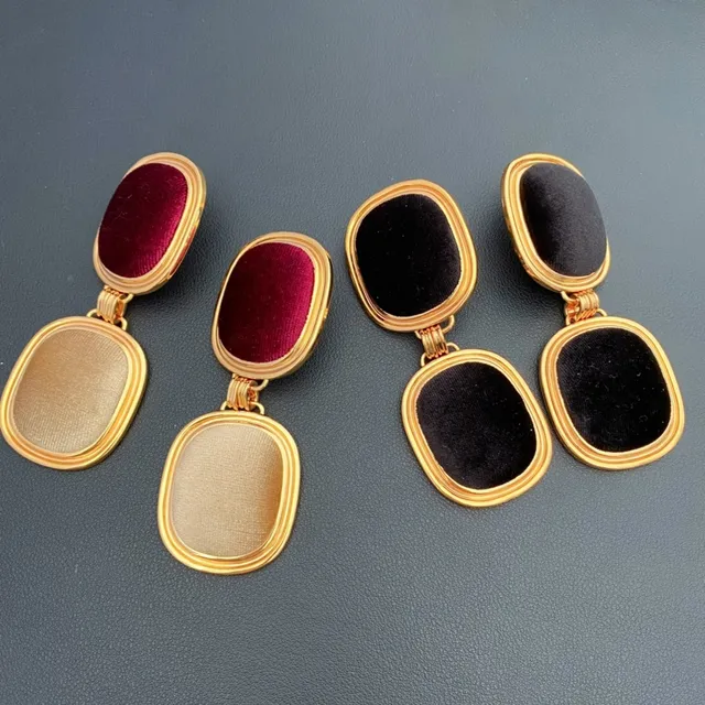 Saint Laurent Double-Drop Oval Velvet Panel Earrings
