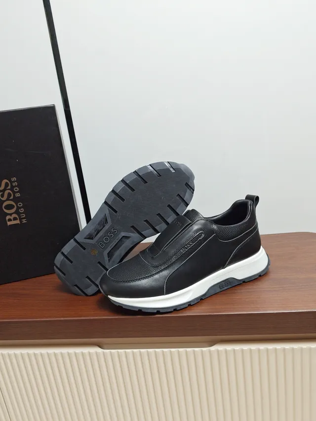 Hugo Boss Black Leather Slip-On Lifestyle Sneakers