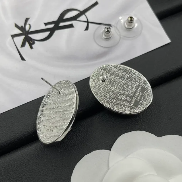 Saint Laurent YSL Monogram Oval Black Enamel Earrings