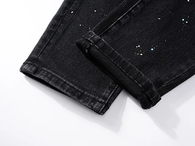 Purple Brand Distressed Paint-Splattered Black Denim Jeans