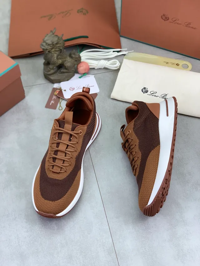 Loewe Brown Beige Knit Upper Color-Blocked And Tan Lifestyle Sneakers