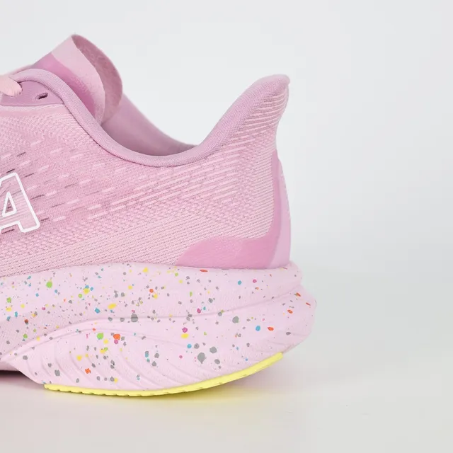 Hoka Pink Yellow Knit Upper Speckled Midsole Running Shoes