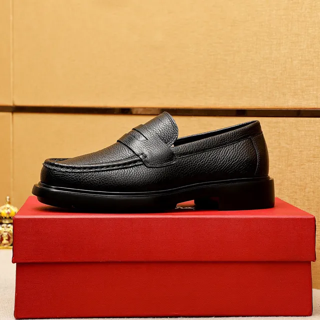 Salvatore Ferragamo Black Pebbled Leather Penny Loafers