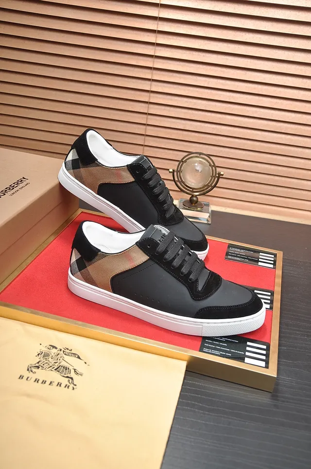 Burberry Black Beige Suede And Leather Upper Check Fabric Panel Lifestyle Sneakers