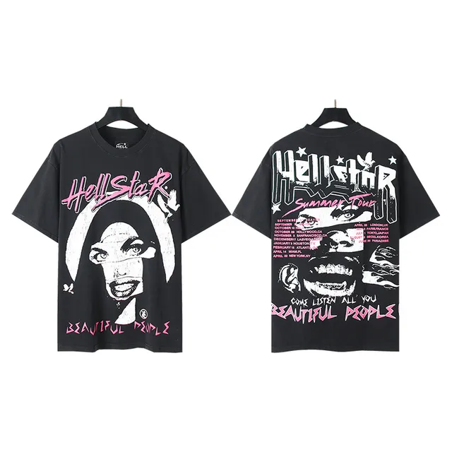 Hellstar Black Pink Oversized Fit Screen-Print Graphic T-Shirt
