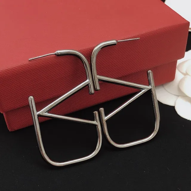 Valentino VLTN Geometric Open-Frame Silver Earrings