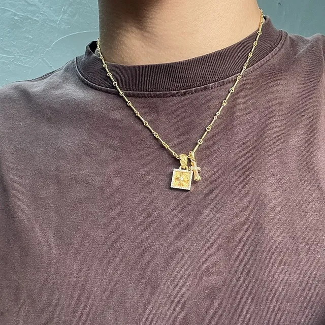 Chrome Hearts Cross and Pavé Square Dual Pendant Necklace