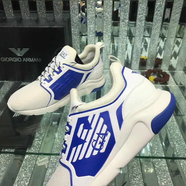 Giorgio Armani EA7 White and Blue Logo Panel Lifestyle Sneaker