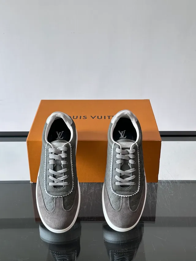 Louis Vuitton Gray White Monogram Leather Upper Rubber Sole Lifestyle Sneakers