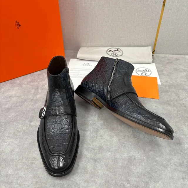 Hermès Crocodile-Embossed Monk Strap Ankle Boots