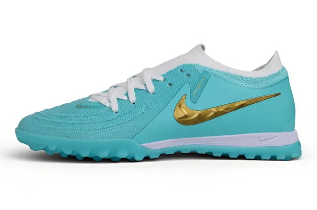 Nike Blue Gold Knit Upper Low-Cut Collar Turf Soccer Shoes