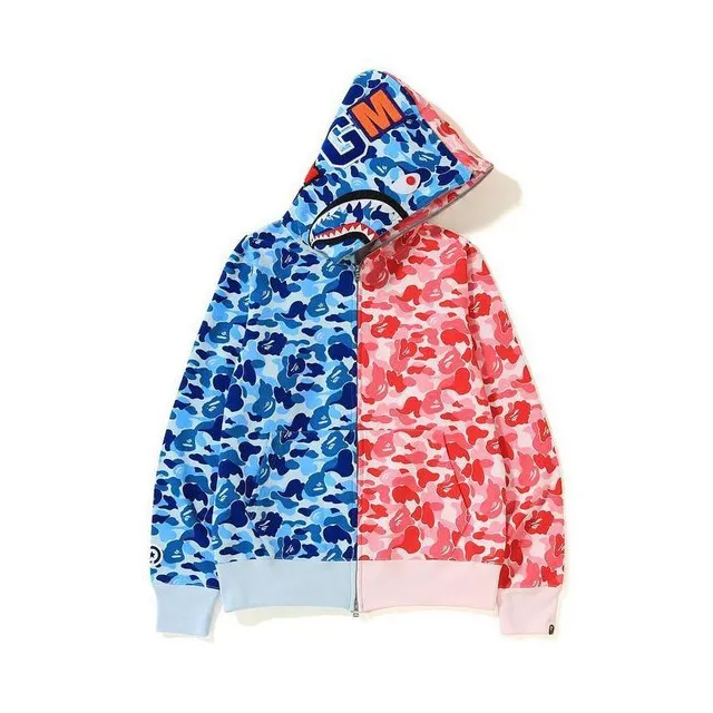 A Bathing Ape Shark Hoodie Split-Color Camo Zip-Up Jacket