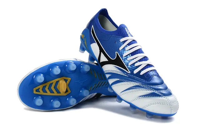 Mizuno Blue White Low-Cut Knit Upper Wave-Patterned Synthetic Overlays Firm-Ground Soccer Shoes