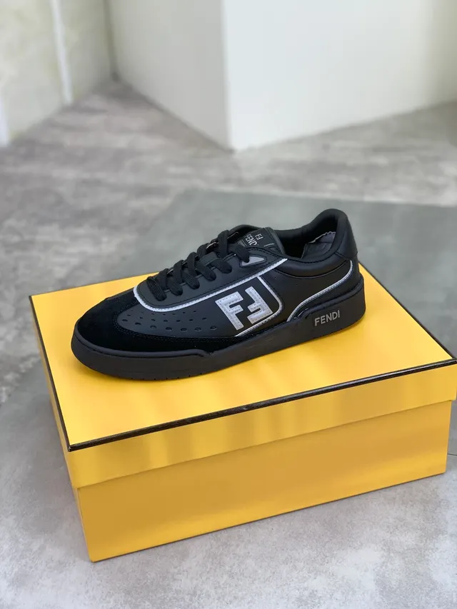 Fendi Black White Perforated Suede And Leather Upper FF Logo Accent Lifestyle Sneakers