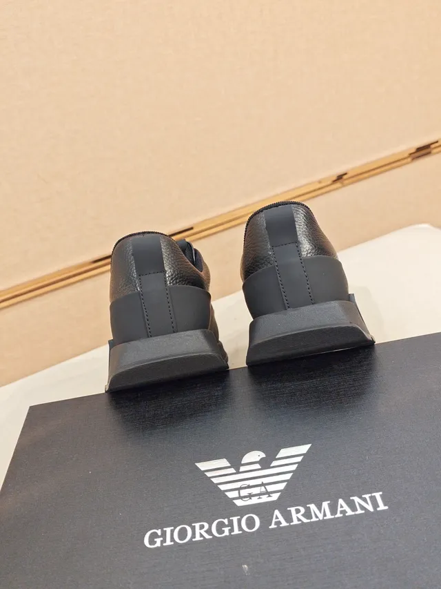 Emporio Armani Black Slip-On Leather Platform Sneaker